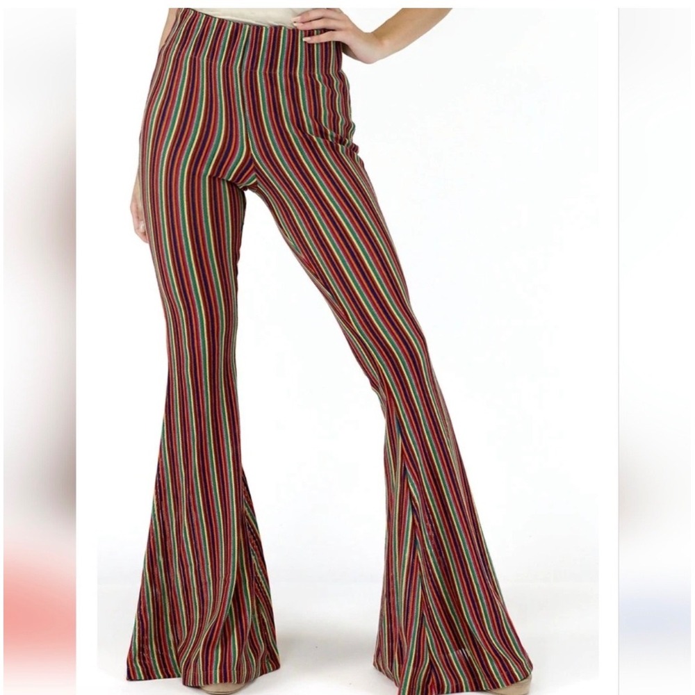 Judith March Womens Multi Color Striped Knit Flare Bell Bottom Pants Size M